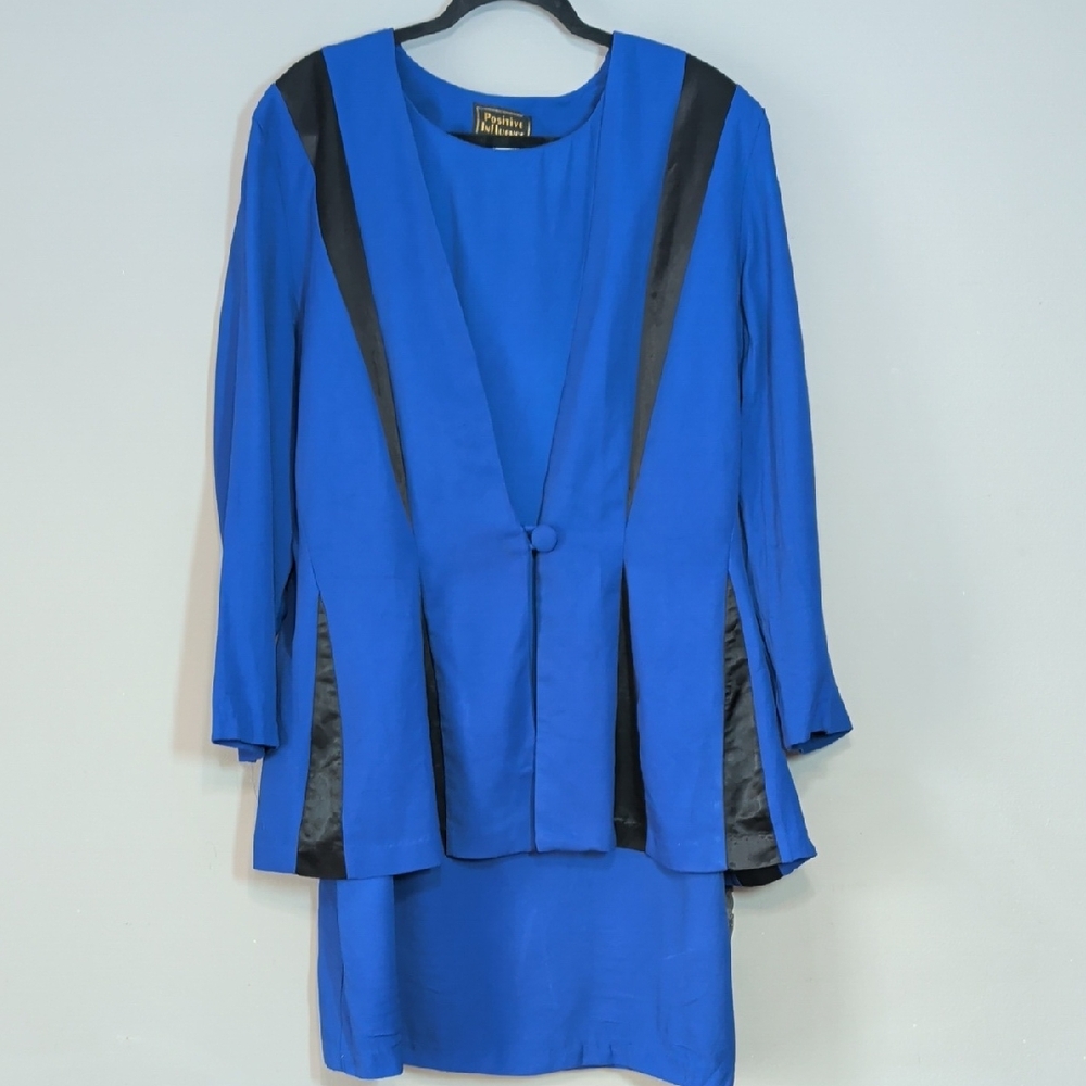 Vintage Blazer & Dress Set Blue & Black Women's Size 18